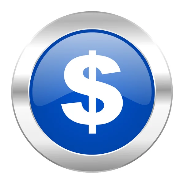 Dollaro blu cerchio cromato icona web isolato — Foto Stock