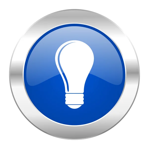 Лампочка синього кола хром веб значок ізольовані — стокове фото