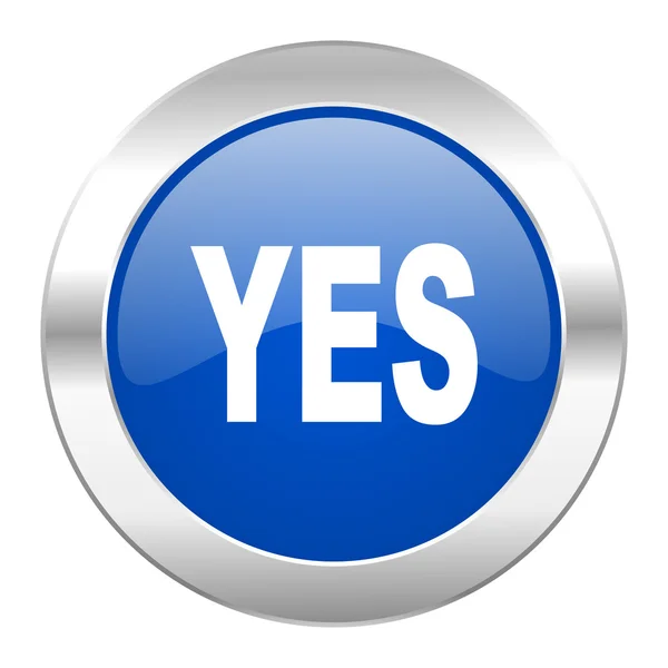Yes blue circle chrome web icon isolated — Stock Photo, Image