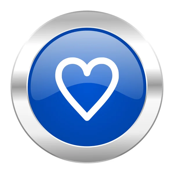 Hjärta blå cirkel chrome web-ikonen isolerade — Stockfoto