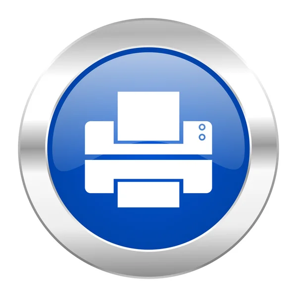 Blauwe cirkel chrome web printerpictogram geïsoleerd — Stockfoto