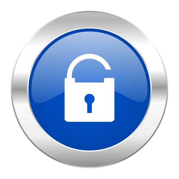 Lucchetto cerchio blu cromato icona web isolato — Foto Stock