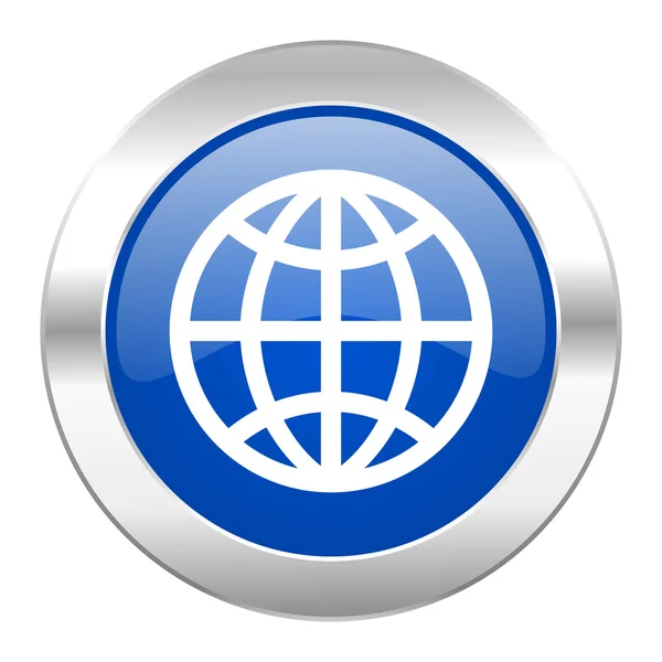 Jorden blå cirkel chrome web-ikonen isolerade — Stockfoto