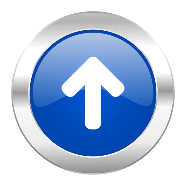 Up arrow blue circle chrome web icon isolated — Stock Photo, Image