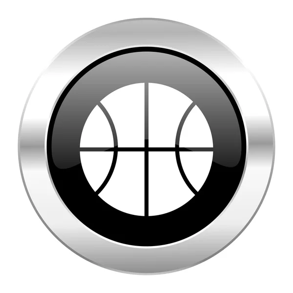 Ball black circle glossy chrome icon isolated — Stock Photo, Image