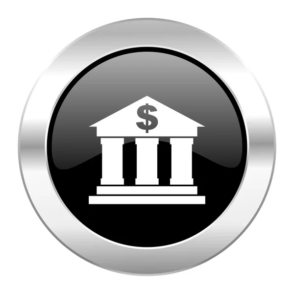 Bank svart cirkel glansigt chrome-ikonen isolerade — Stockfoto