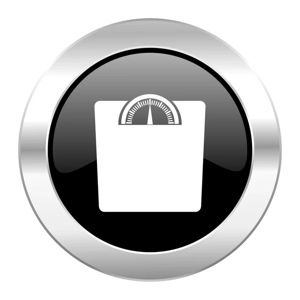 Ciężar czarny okrąg chrom błyszczący ikona na białym tle — Zdjęcie stockowe