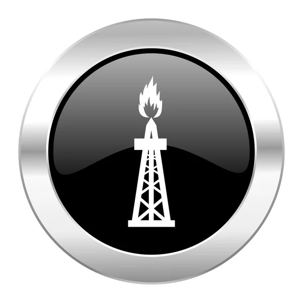 Gas black circle glossy chrome icon isolated — Stock Photo, Image