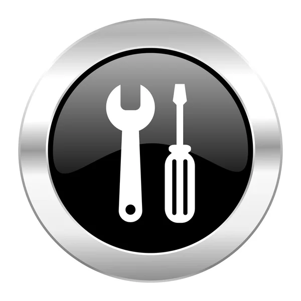 Tools black circle glossy chrome icon isolated — Stock Photo, Image