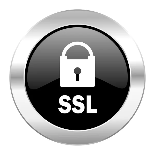 Ssl círculo preto ícone cromado brilhante isolado — Fotografia de Stock