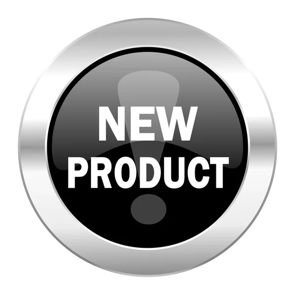 New product black circle glossy chrome icon isolated — Stock Photo, Image