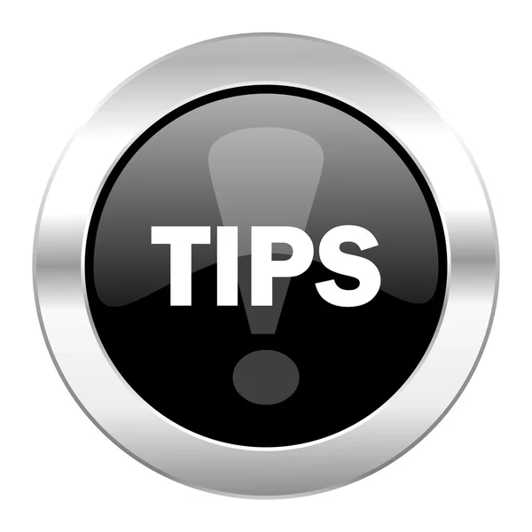 Tips black circle glossy chrome icon isolated — Stock Photo, Image