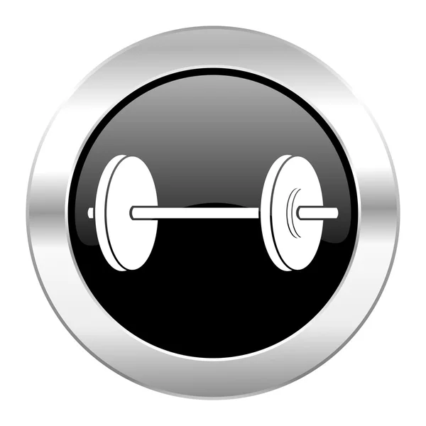Czarny fitness koło chrom błyszczący ikona na białym tle — Zdjęcie stockowe