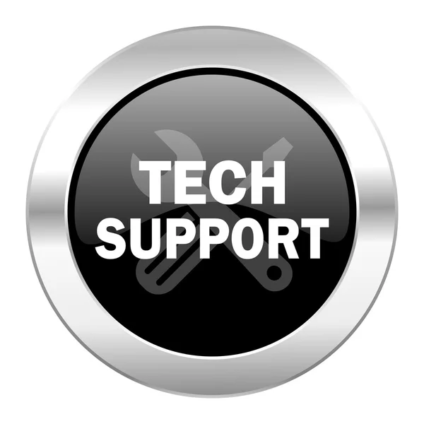 Technical support black circle glossy chrome icon isolated — Stock Photo, Image