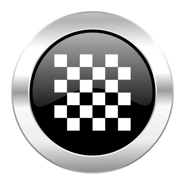 分離されたチェス黒丸光沢のあるクロム アイコン — ストック写真