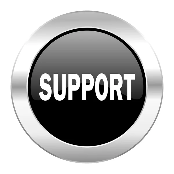 Support black circle glossy chrome icon isolated — Stock Photo, Image