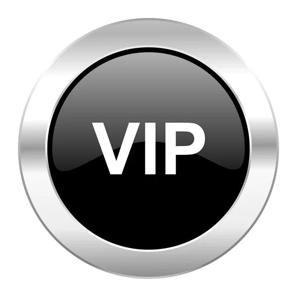 VIP μαύρο κύκλο εικονίδιο γυαλιστερό χρώμιο απομονωμένες — Φωτογραφία Αρχείου