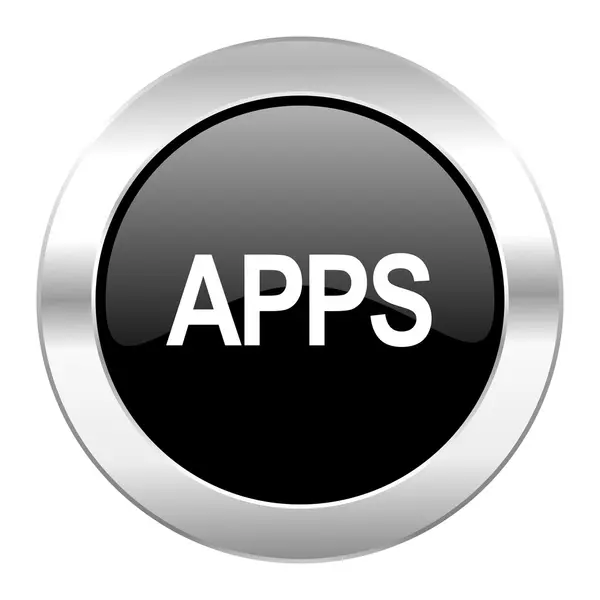 Ikona aplikace černého kruhu lesklý chrom, samostatný — Stock fotografie