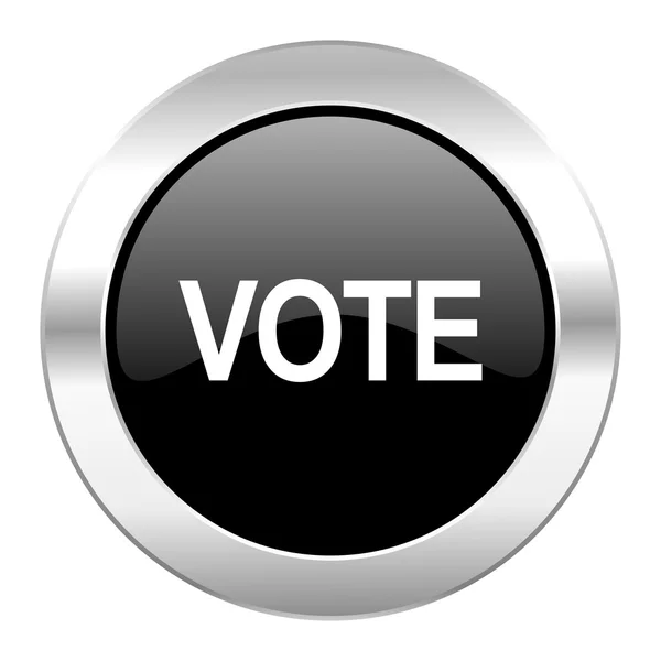 Głosowania czarne kółko chrom błyszczący ikona na białym tle — Zdjęcie stockowe