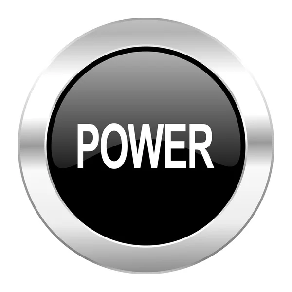 Power black circle glossy chrome icon isolated — Stock Photo, Image