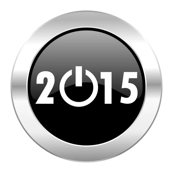 Nuevo año 2015 círculo negro brillante icono de cromo aislado — Foto de Stock