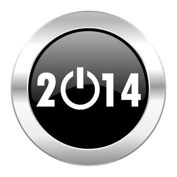 Yıl 2014 siyah daire parlak chrome simgesini izole — Stok fotoğraf