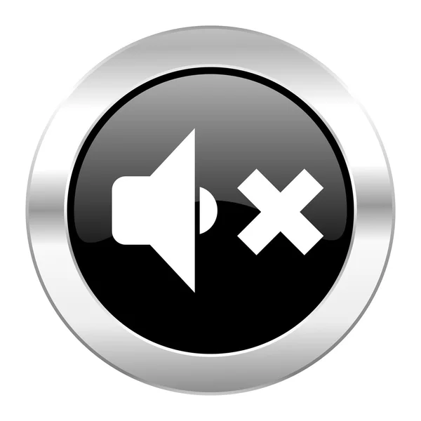 Speaker volume black circle glossy chrome icon isolated — Stock Photo, Image