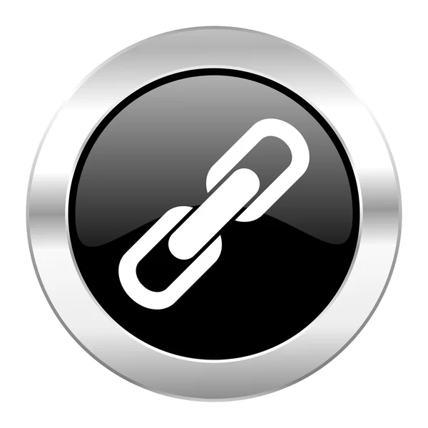 Link black circle glossy chrome icon isolated — Stock Photo, Image