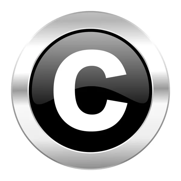 Copyright black circle glossy chrome icon isolated — Stock Photo, Image