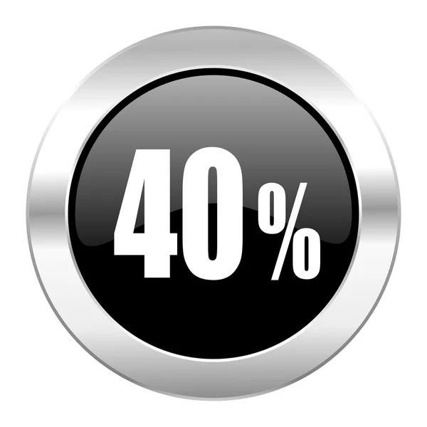 40 Prozent schwarzer Kreis glänzendes Chrom-Symbol isoliert — Stockfoto
