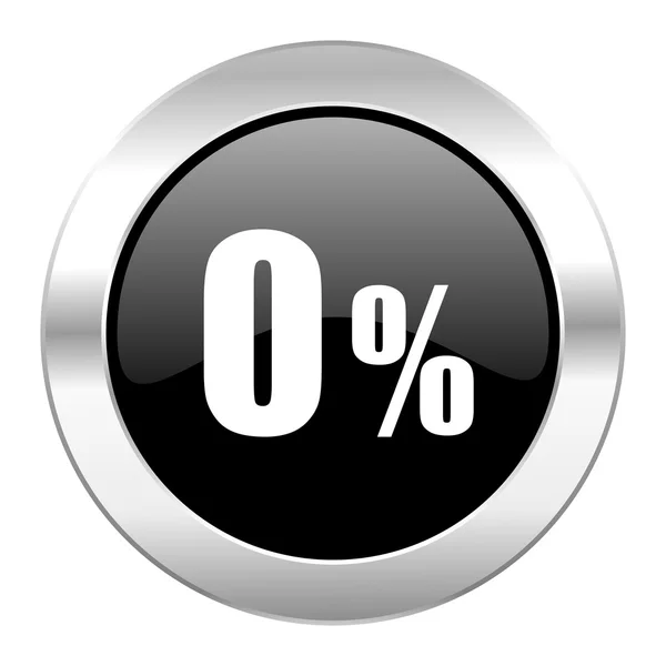 0 percent black circle glossy chrome icon isolated — Stock Photo, Image