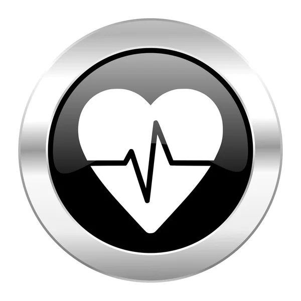 Pulse black circle glossy chrome icon isolated — Stock Photo, Image