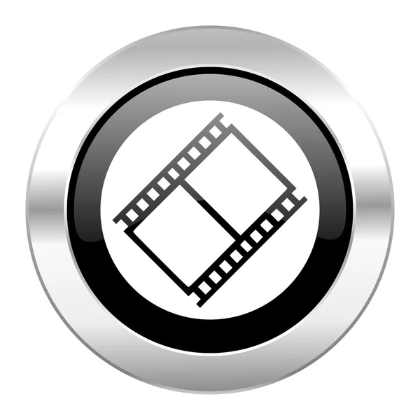 Film black circle glossy chrome icon isolated — Stock Photo, Image