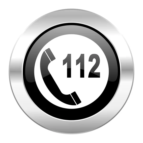 Emergency call black circle glossy chrome icon isolated — Stock Photo, Image