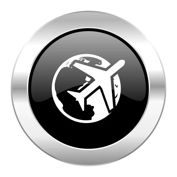 Travel black circle glossy chrome icon isolated — Stock Photo, Image