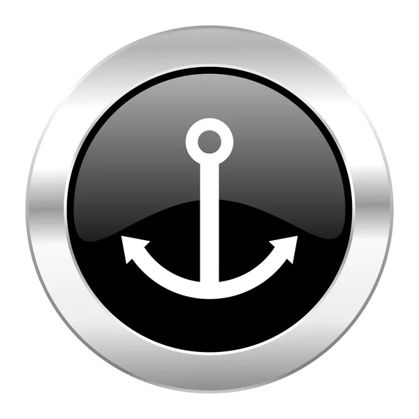 Anchor black circle glossy chrome icon isolated — Stock Photo, Image