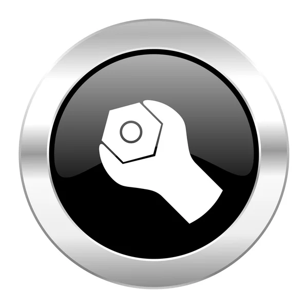 Tools black circle glossy chrome icon isolated — Stock Photo, Image