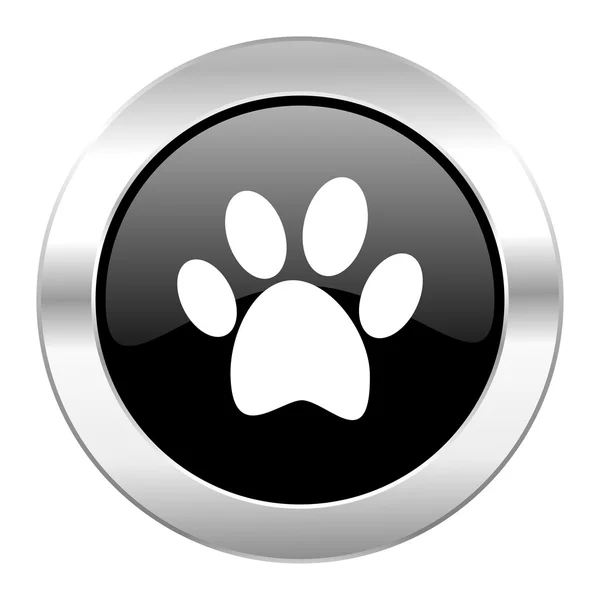 Foot black circle glossy chrome icon isolated — Stock Photo, Image