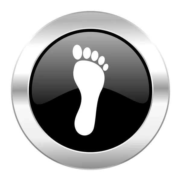 Foot black circle glossy chrome icon isolated — Stock Photo, Image