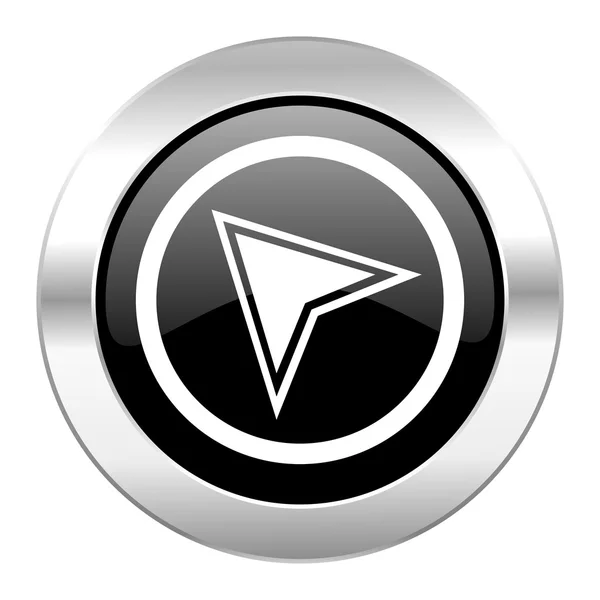 Navigation black circle glossy chrome icon isolated — Stock Photo, Image