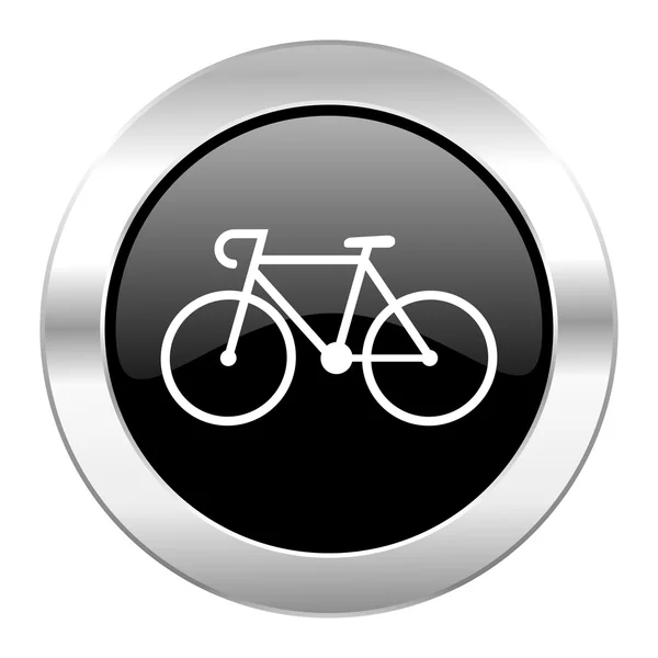 Bicycle black circle glossy chrome icon isolated — Stock Photo, Image