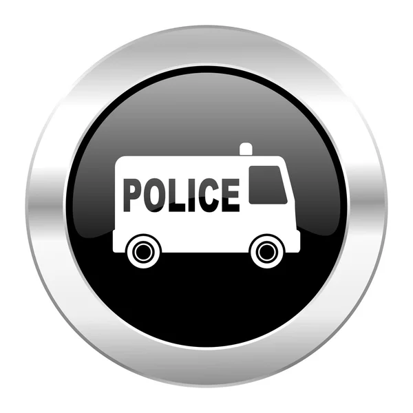 Police black circle glossy chrome icon isolated — Stock Photo, Image