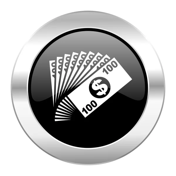 Peníze černého kruhu lesklý chrom ikona, samostatný — Stock fotografie