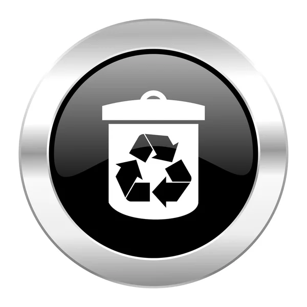 Ανακύκλωσης μαύρο κύκλο εικονίδιο γυαλιστερό χρώμιο απομονωμένες — Φωτογραφία Αρχείου