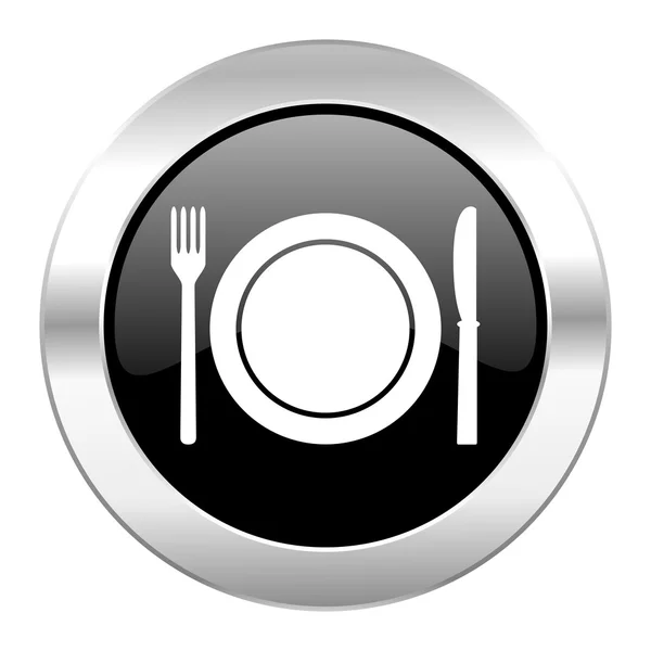 Restaurant schwarzer Kreis Hochglanz-Chrom-Symbol isoliert — Stockfoto