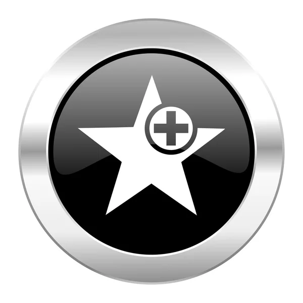 Gwiazda czarne kółko chrom błyszczący ikona na białym tle — Zdjęcie stockowe