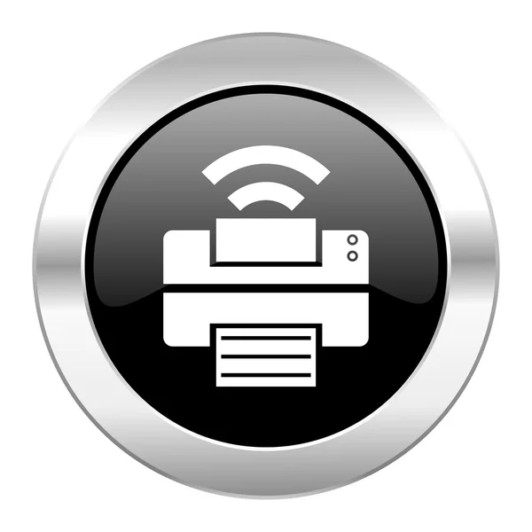Printer black circle glossy chrome icon isolated — Stock Photo, Image