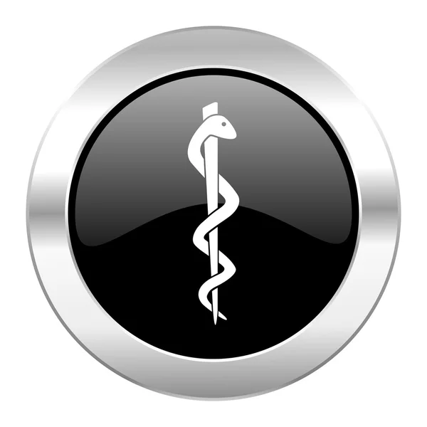 Emergency black circle glossy chrome icon isolated — Stock Photo, Image