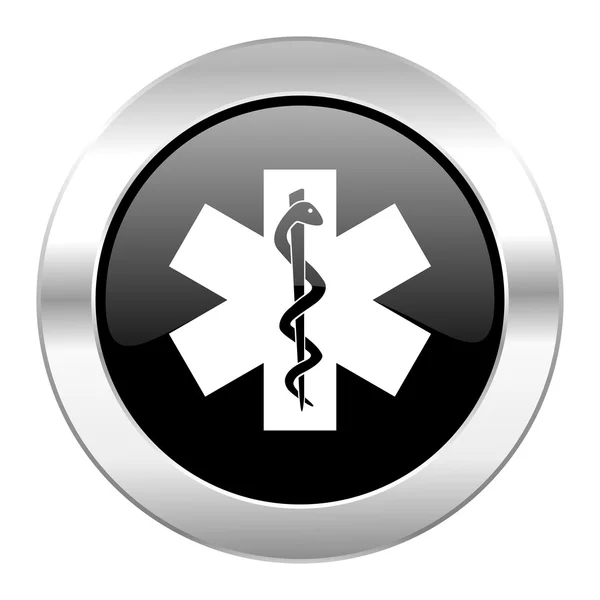 Emergency black circle glossy chrome icon isolated — Stock Photo, Image