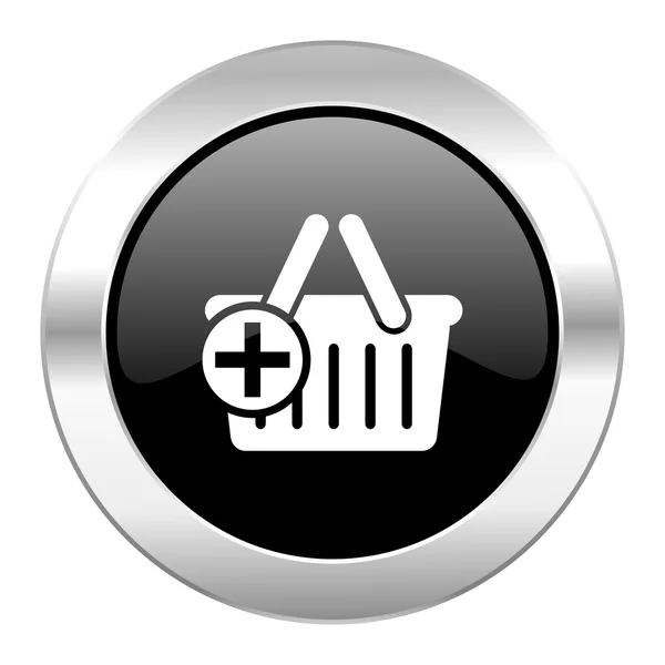 Koszyka czarne kółko chrom błyszczący ikona na białym tle — Zdjęcie stockowe